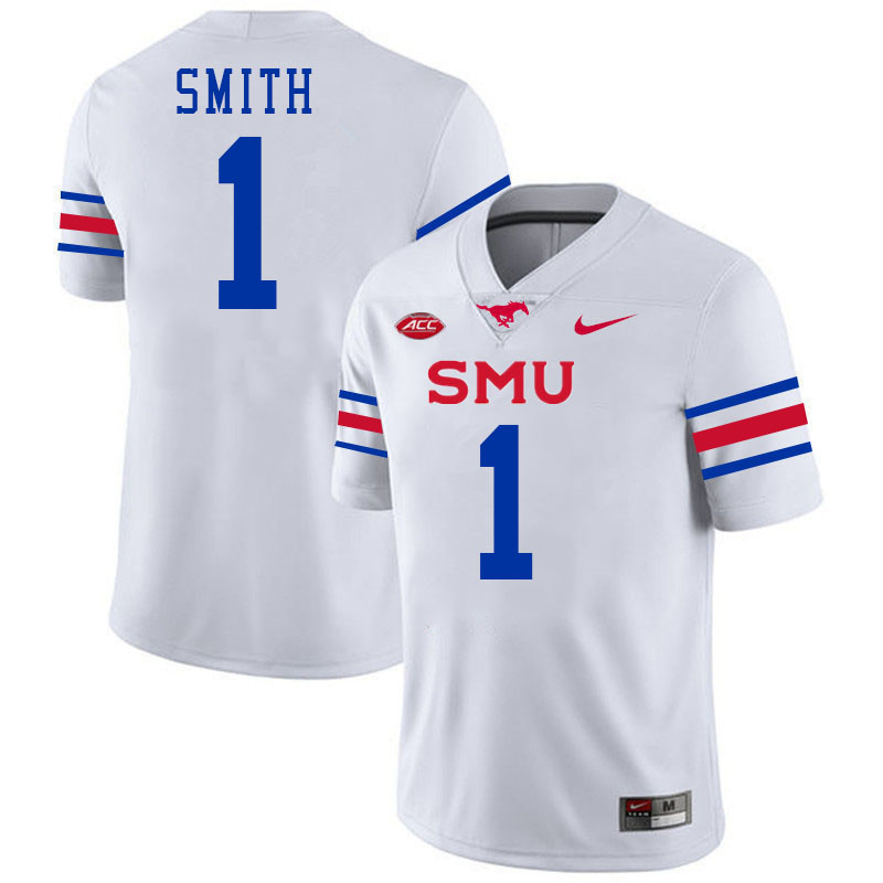 SMU Mustangs #1 Brashard Smith Jersey College Football Uniforms-White